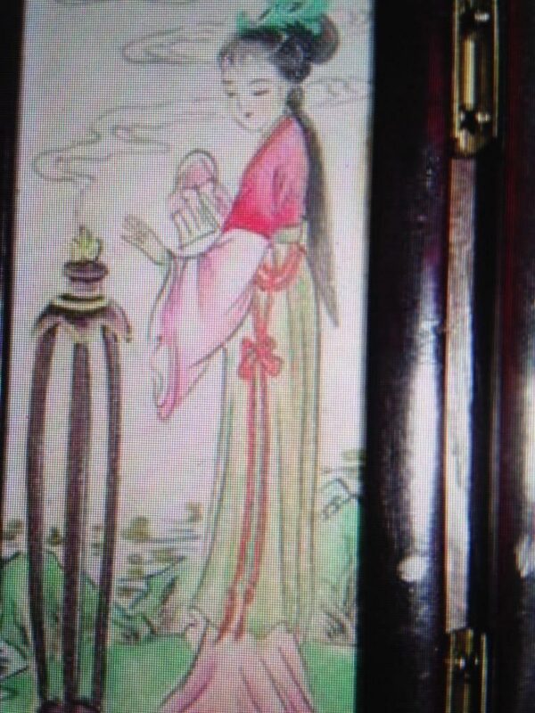 Oriental Painting on Porcelain-Miniature Folding Screen-Dividers