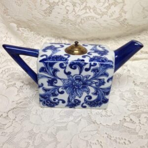 Unusual Blue and White Floral Teapot 10in x 3in x 5.5in