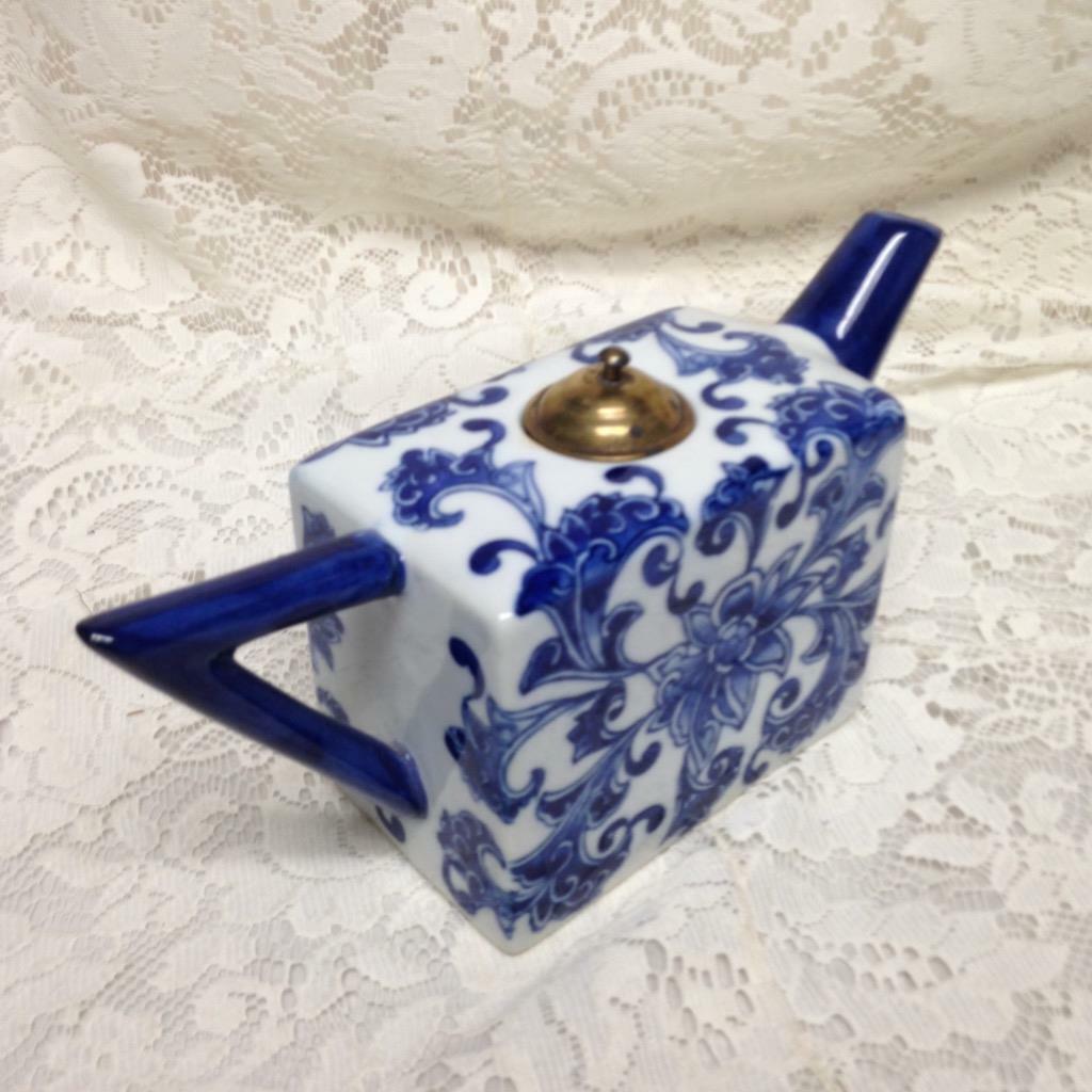 Unusual Blue and White Floral Teapot 10in x 3in x 5.5in