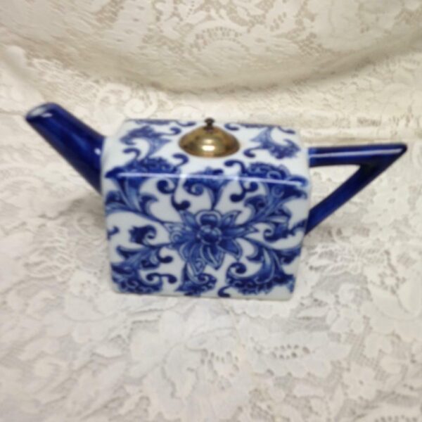 Unusual Blue and White Floral Teapot 10in x 3in x 5.5in