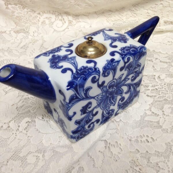 Unusual Blue and White Floral Teapot 10in x 3in x 5.5in