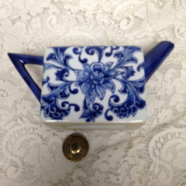 Unusual Blue and White Floral Teapot 10in x 3in x 5.5in