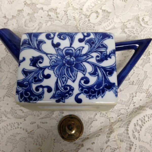 Unusual Blue and White Floral Teapot 10in x 3in x 5.5in