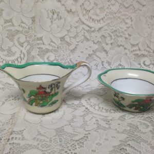 Art Deco, Noritake Japan, Variant Gaudy Blue Willow 2pc Creamer and Sugar