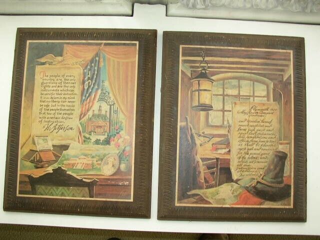 Vintage Pair Plymouth 1620 and 1776 T. Jefferson Plaque or Wall Decor