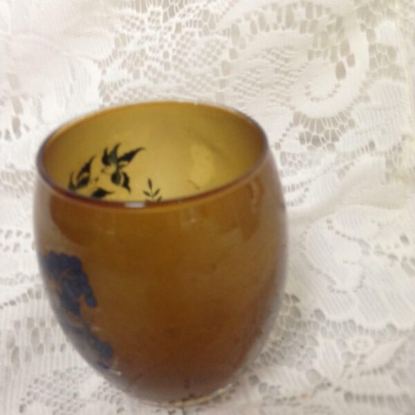 Blue Willow Amber Glass Candle Holder 3.5in H x 2.5in D