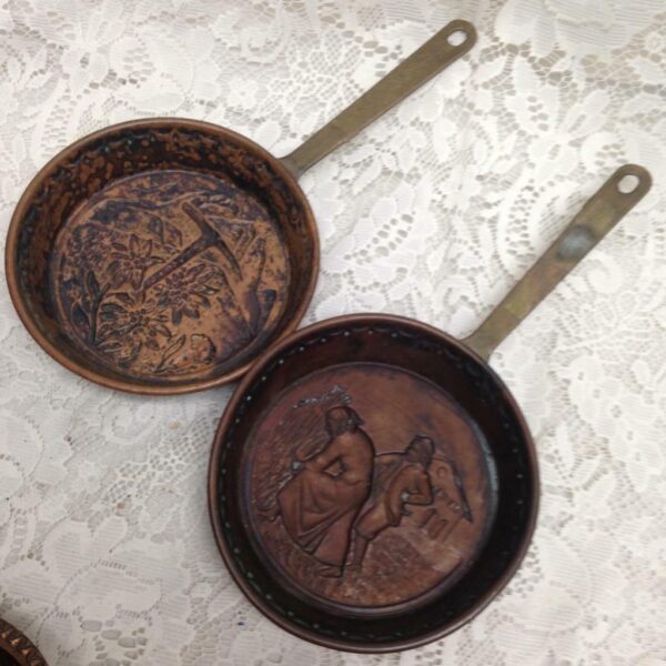 Vintage, Pair of Copper Decorative Embossed Skillet Cake Mold 11.5in L x 6in D