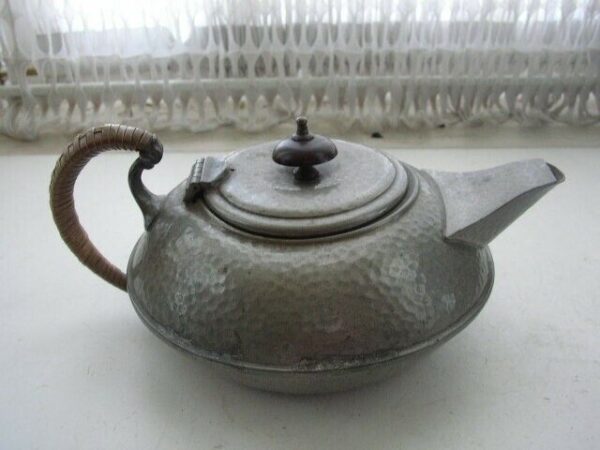 AntiqueRare Craftsman Sheffield Hammered Pewter Teapot