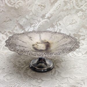 Antique, Audi Small Silver Plated Pierced Reticulated Compote. 3.5in x 8in D