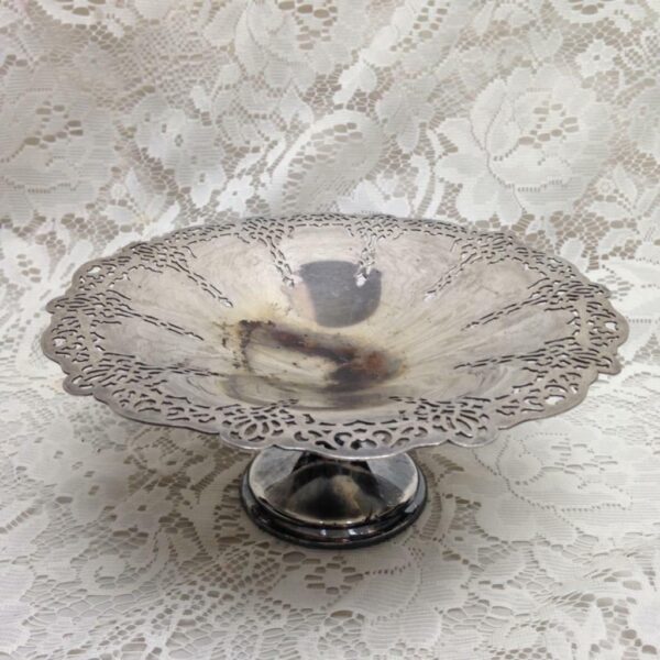 Antique, Audi Small Silver Plated Pierced Reticulated Compote. 3.5in x 8in D