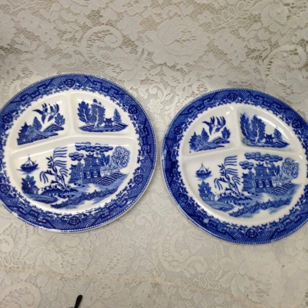 Vintage, Rare Moriyama Occupied Japan, Blue Willow 2pc Grill Plates 10in D