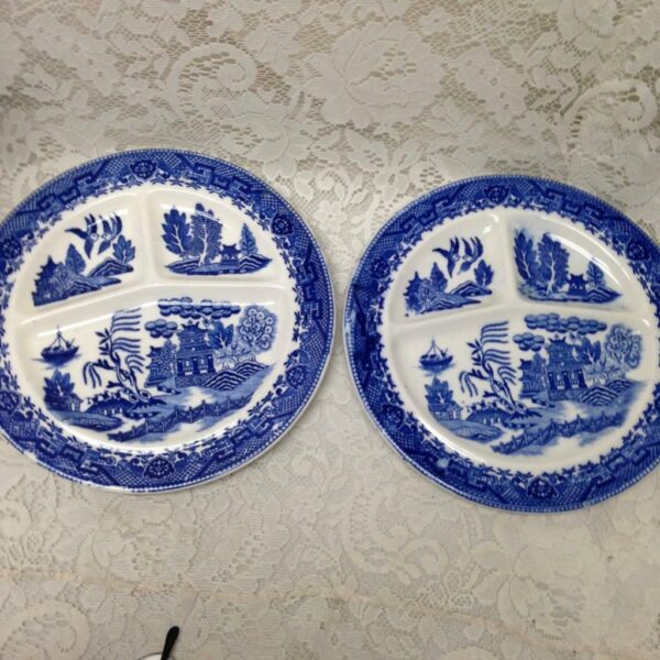 Vintage, Rare Moriyama Occupied Japan, Blue Willow 2pc Grill Plates 10in D