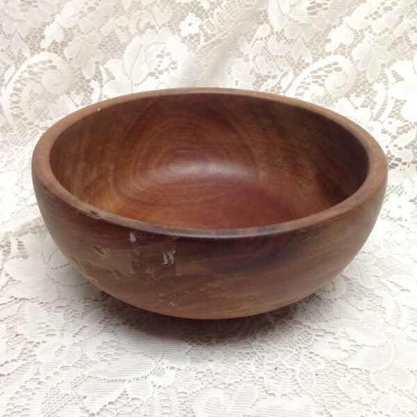 Vintage, 3pc Round Wooden Salad or Pasta Bowl with Blue Willow Utensils