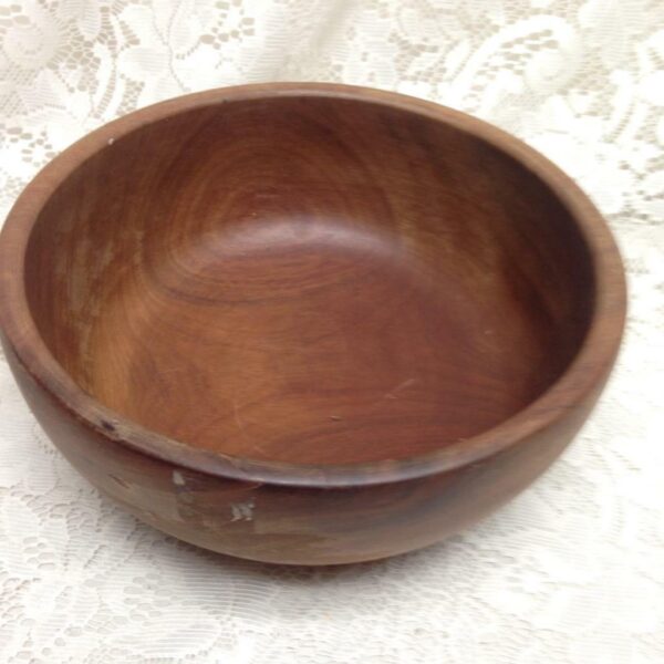 Vintage, 3pc Round Wooden Salad or Pasta Bowl with Blue Willow Utensils