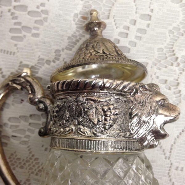 Vintage, A. Price Figural Lion's Head Silver Plated-Crystal Syrup Jug 6.5in x5in