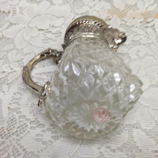 Vintage, A. Price Figural Lion's Head Silver Plated-Crystal Syrup Jug 6.5in x5in