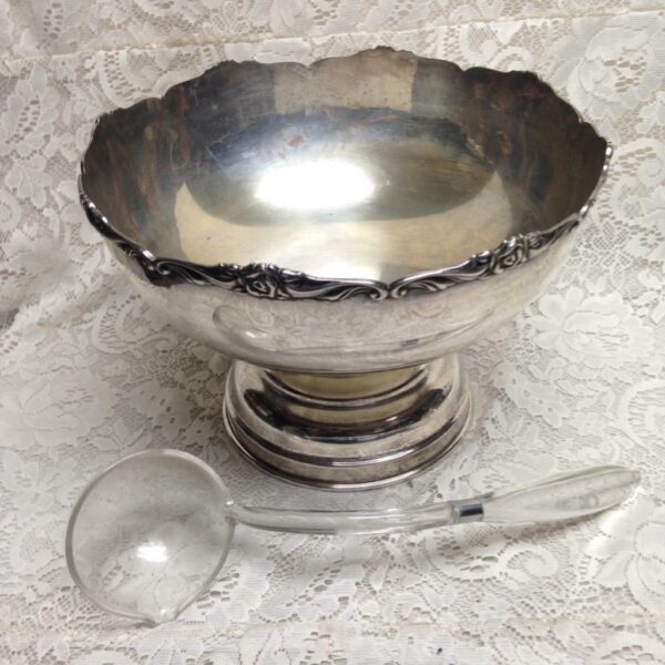 Vintage 4pc Silver Plated Punch-Soup-Pasta-Salad Bowl with 3 Ladles 9inH x 12inD