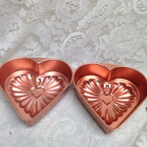 Vintage Pair, Decorative Copper Heart Shape Mold. 7in x 7in