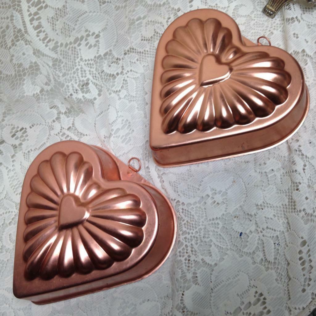 Vintage Pair, Decorative Copper Heart Shape Mold. 7in x 7in