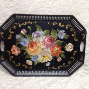 Vintage, Large Floral Tole Serving Tray 24in x 17.5in