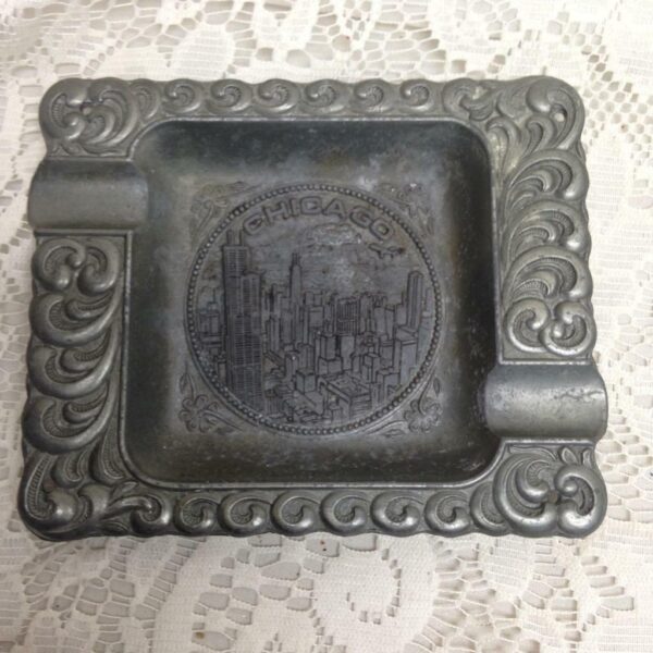 Vintage, Chicago Pewter Ash Tray Souvenir 5in x 4.5in