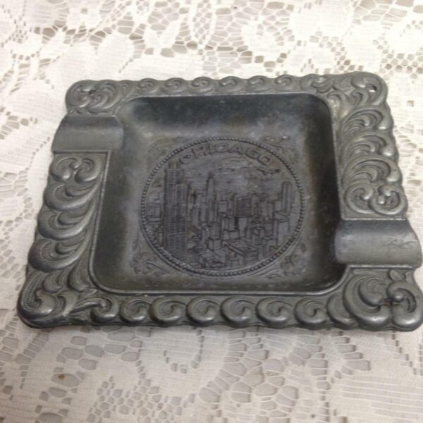 Vintage, Chicago Pewter Ash Tray Souvenir 5in x 4.5in