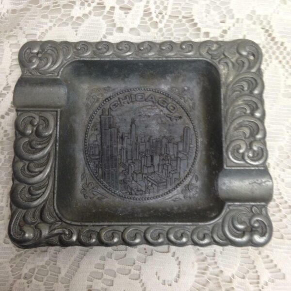 Vintage, Chicago Pewter Ash Tray Souvenir 5in x 4.5in