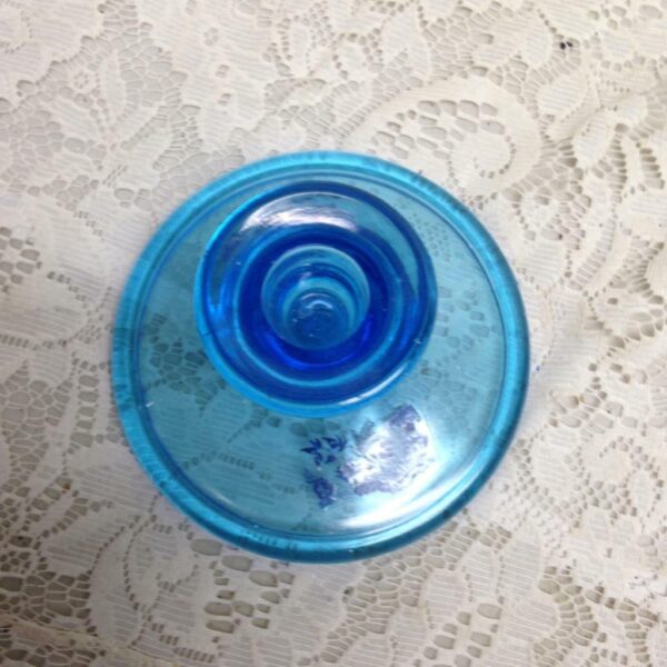 Vintage, Blue Willow, Clear Blue Glass Candle Stand 4in H x 5in D