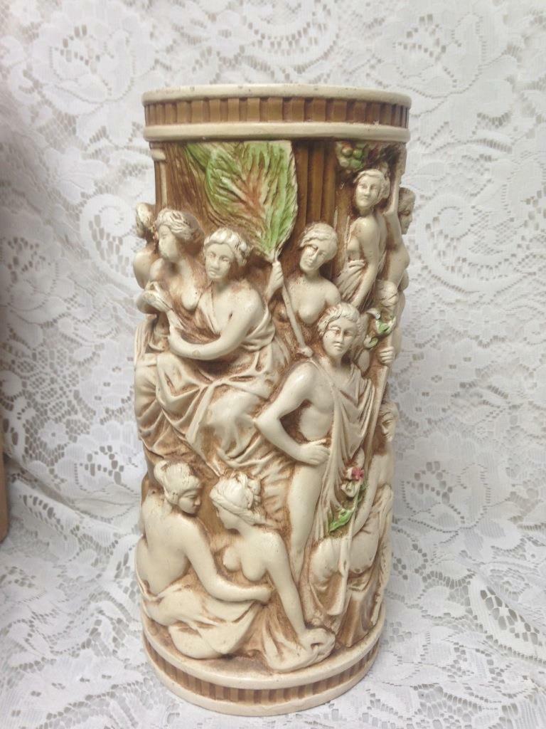 Vintage, Rare, Allegorical Tall Vase 11in x 5in