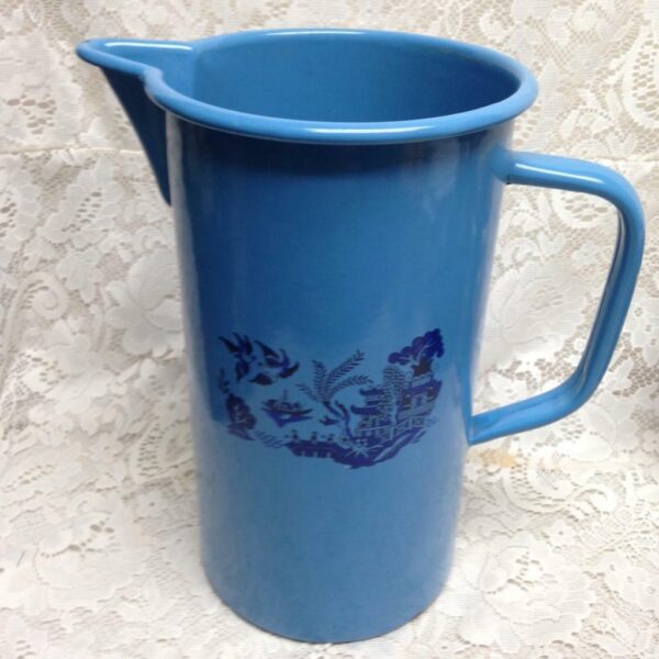 Antique, Rare, French Blue Willow Enamelware Set, Wash Bowl 16in-Pitcher 12in H