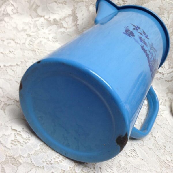 Antique, Rare, French Blue Willow Enamelware Set, Wash Bowl 16in-Pitcher 12in H