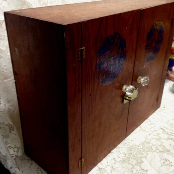 Vintage Blue Willow 18in x 14in Wooden Food or Collectors Cabinet