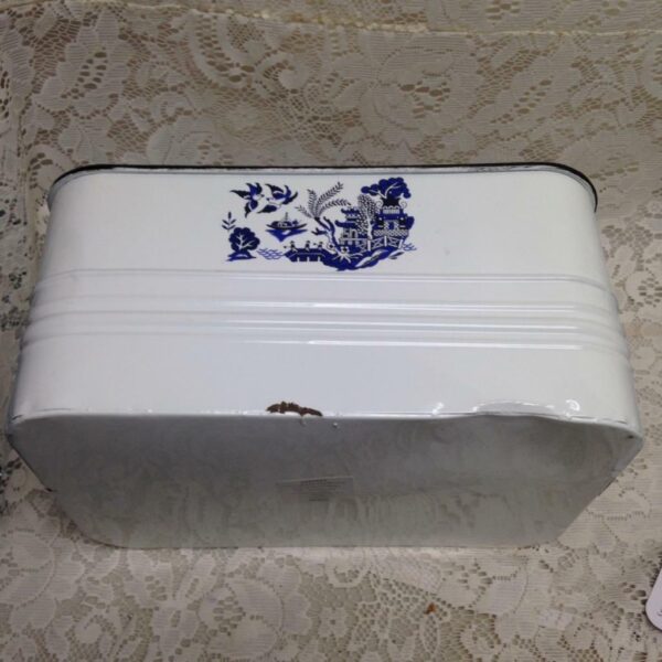 Blue Willow, White Enamelware Caddy 11in x 8in x 5.5in