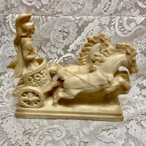 Vintage, Carved Alabaster Figurine- Roman Soldier on a Chariot 11in x 9in x 4in