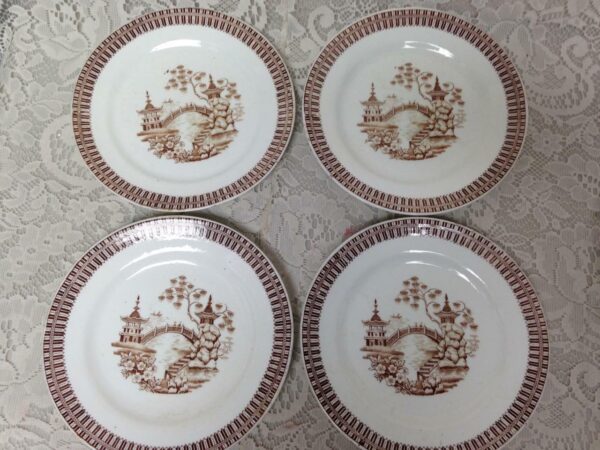 Antique, Rare, Brown- Blue Willow 5pc Sandwich Set