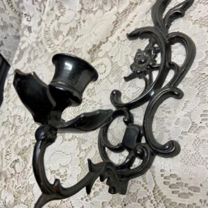 Vintage, Black Metal Silver Sconce- Canle Holder 13in x 7in x 4in