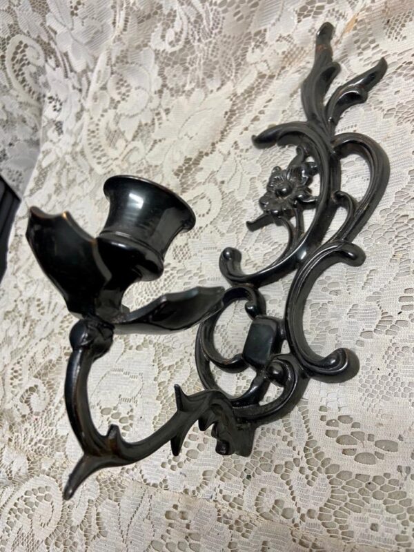 Vintage, Black Metal Silver Sconce- Canle Holder 13in x 7in x 4in