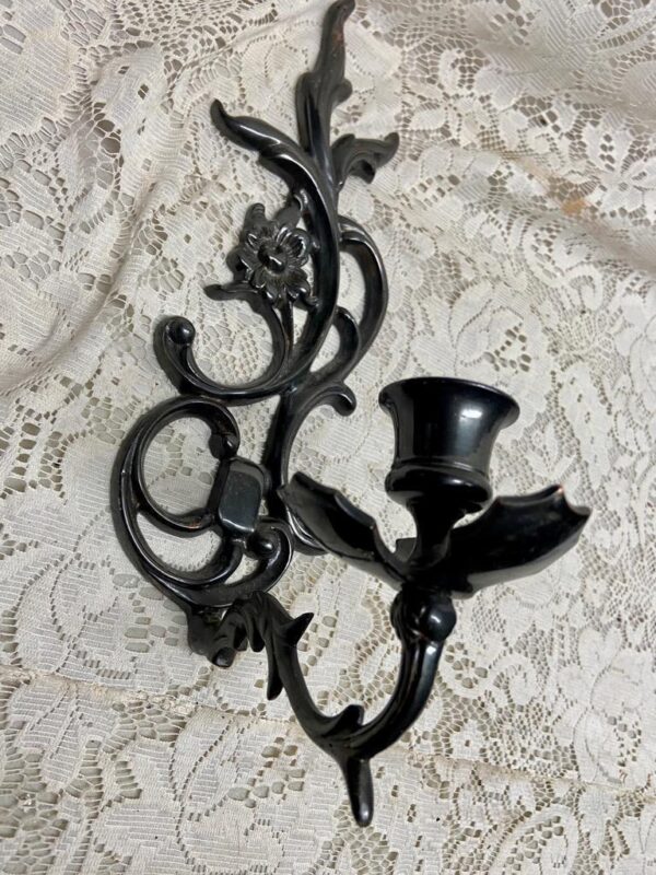 Vintage, Black Metal Silver Sconce- Canle Holder 13in x 7in x 4in