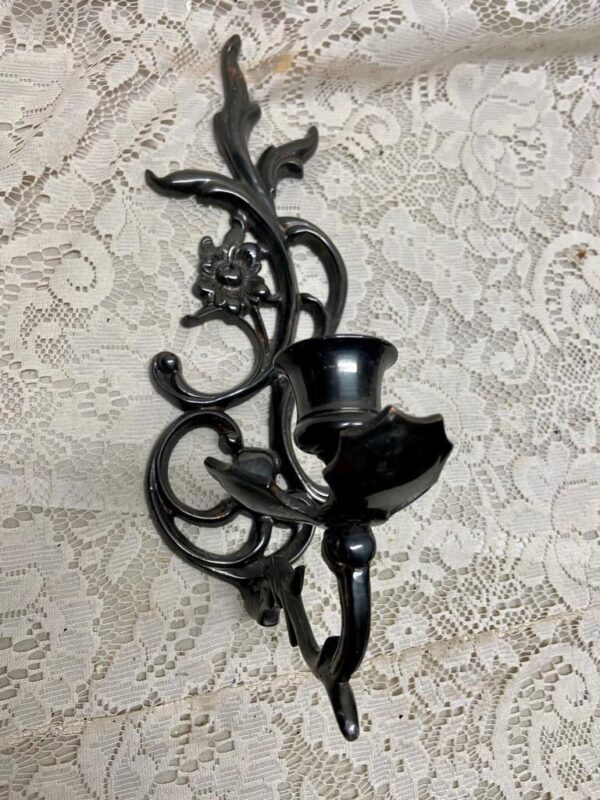 Vintage, Black Metal Silver Sconce- Canle Holder 13in x 7in x 4in