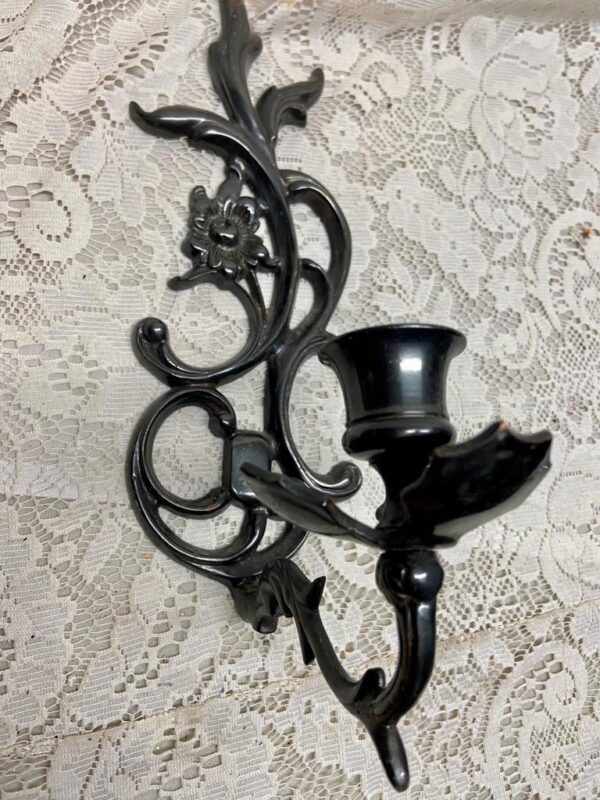 Vintage, Black Metal Silver Sconce- Canle Holder 13in x 7in x 4in