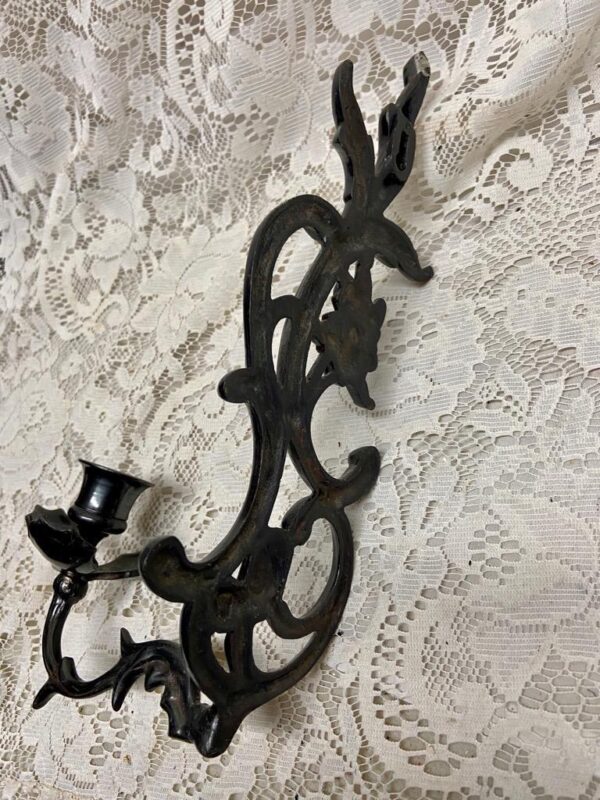 Vintage, Black Metal Silver Sconce- Canle Holder 13in x 7in x 4in