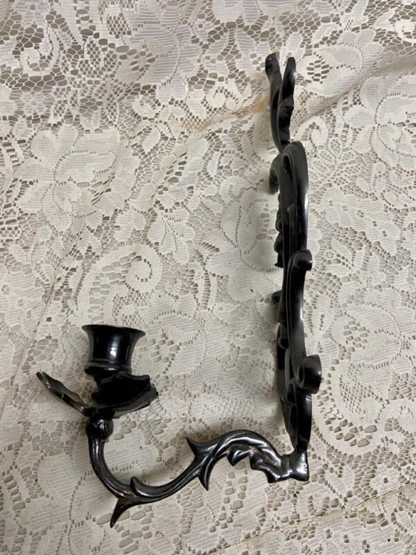 Vintage, Black Metal Silver Sconce- Canle Holder 13in x 7in x 4in