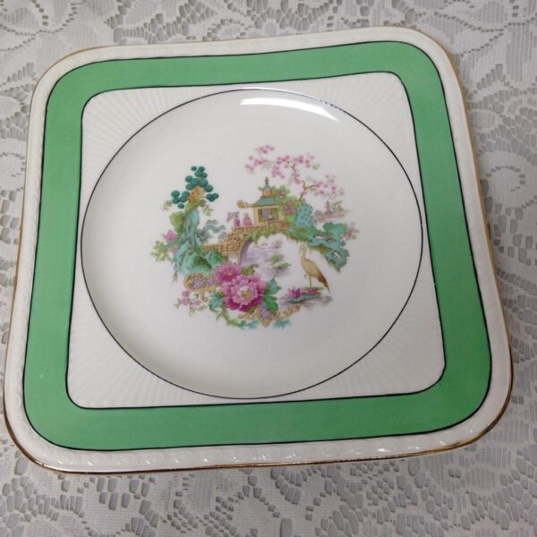 Vintage, Rare, Myott, England,Variant, Green Trim Gaudy Blue Willow, 8in Plate