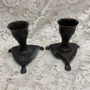 Pair of 18th Bronze Clawfoot Candleholder