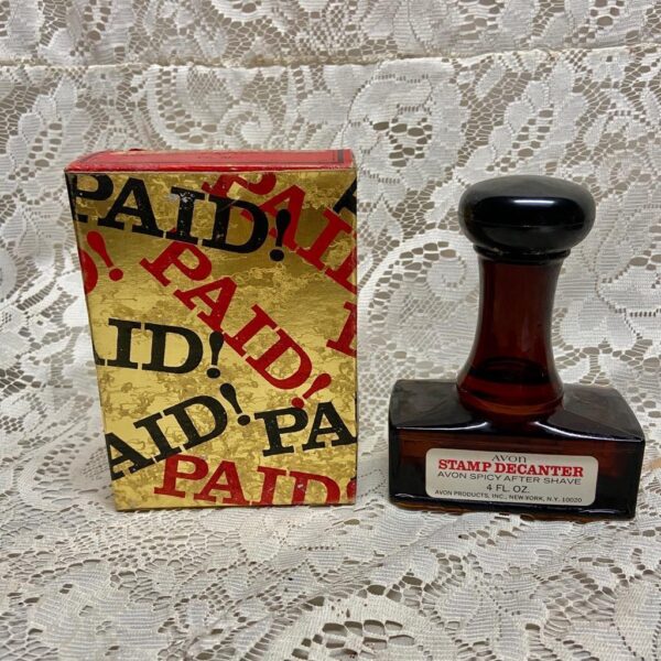 1970s Avon Spicy After Shave Stamp Decanter 4floz (NIB)