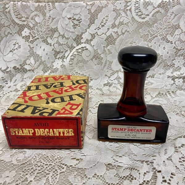 1970s Avon Spicy After Shave Stamp Decanter 4floz (NIB)