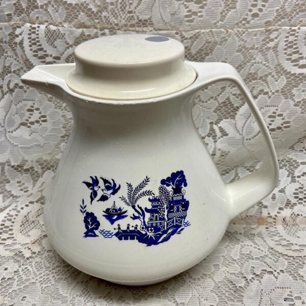 Vintage, Thermos-Germany, Blue Willow Teapot 8.5in H x 9in L x 7.5in D