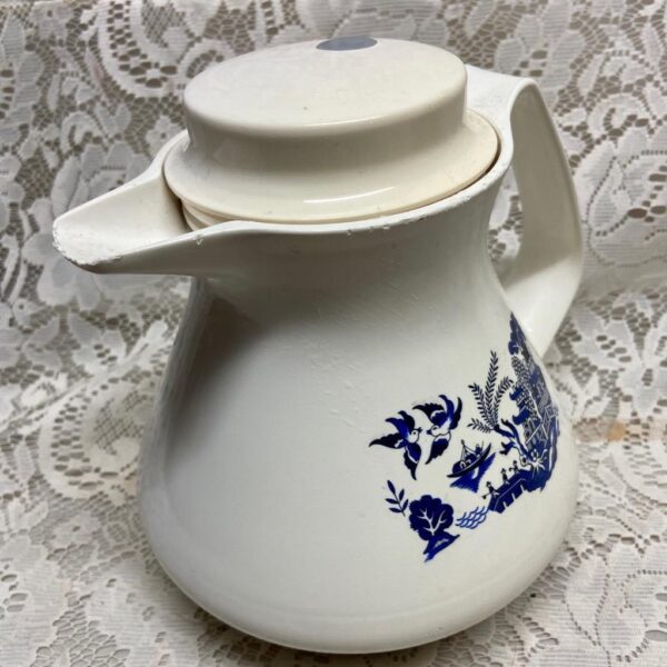 Vintage, Thermos-Germany, Blue Willow Teapot 8.5in H x 9in L x 7.5in D