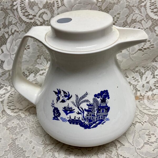 Vintage, Thermos-Germany, Blue Willow Teapot 8.5in H x 9in L x 7.5in D