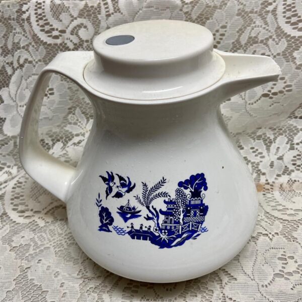 Vintage, Thermos-Germany, Blue Willow Teapot 8.5in H x 9in L x 7.5in D